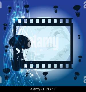 Persone silhouette viaggio di frame in un palloncino. illustrazione. Utilizzare uno smart phone, sito web, stampa, decorare etc . Illustrazione Vettoriale