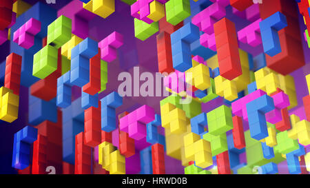 Blocchi colorati da retrò gioco Tetris in vista 3d. 3d rendirng. Foto Stock