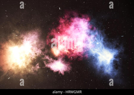 Cielo notturno pieno di stelle e la nebulosa di polvere di spazio nell'universo, rendering 3D Foto Stock