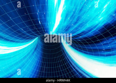 Velocità astratta ordito tunnel nello spazio, wormhole o buco nero, scena di superare il spazio temporaneo nel cosmo, rendering 3D Foto Stock