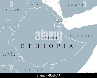 Etiopia mappa politico con capitale Addis Abeba e frontiere. Ufficio federale della Repubblica democratica e un paese che si trova nel Corno d'Africa. Foto Stock