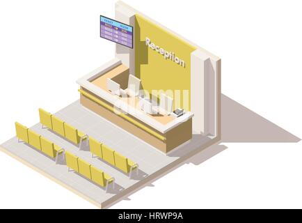 Vettore bassa isometrica poli ospedale reception Illustrazione Vettoriale