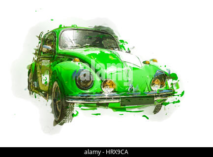 Auto retrò sketch. Isolato. Contiene il percorso di clipping. Foto Stock