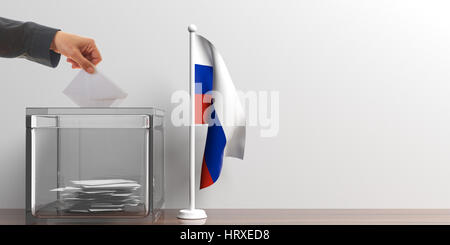 Vetro urne e una piccola bandiera della Russia. 3d illustrazione Foto Stock