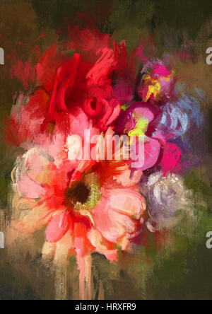 Bouquet di fiori in olio stile della pittura, illustrazione Foto Stock