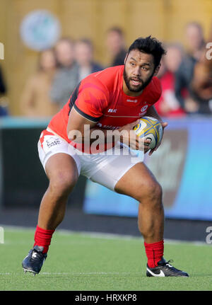 Saraceni Billy Vunipola in azione durante la Aviva Premiership corrispondono a Kingston Park, Newcastle. Stampa foto di associazione. Picture Data: domenica 5 marzo, 2017. Vedere PA storia RUGBYU Newcastle. Foto di credito dovrebbe leggere: Richard Venditori/filo PA. Restrizioni: solo uso editoriale. Uso non commerciale. Foto Stock