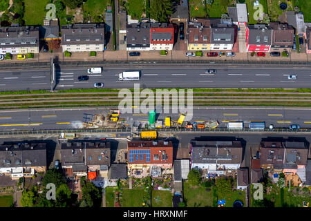 Vista aerea, riempimento del possibile day break, bloccando la A40 in direzione di Bochum e bloccando la A52 prima della A40, Essen, Ruhr, Nordrhein-Westfale Foto Stock