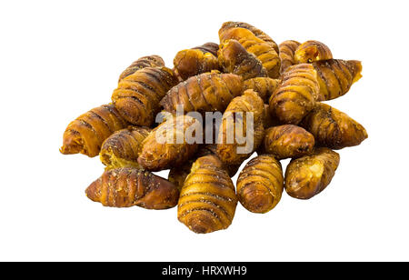 Salato worm fritto pupa sono popolari come Local Thai snack Foto Stock