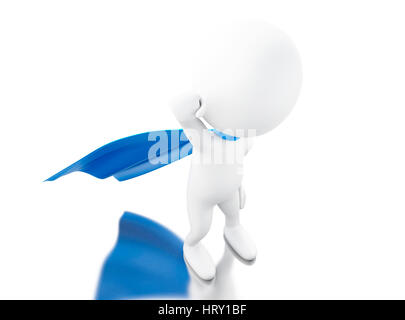 3D renderer immagine. Super Hero con blue cape. Isolato sullo sfondo bianco. Foto Stock