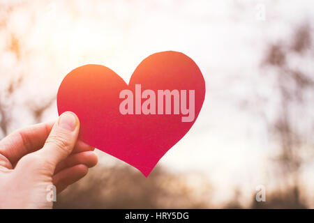 Valentines Day card, mano che tiene il cuore, concetto di amore Foto Stock