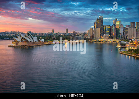 Città di Sydney. Cityscape immagine di Sydney, Australia durante il sunrise. Foto Stock