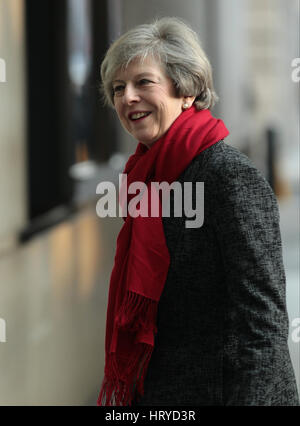 Il primo ministro Theresa Maggio partecipa alla BBC Andrew Marr Show alla BBC Studios di Londra, 22 Jan 2017 Foto Stock