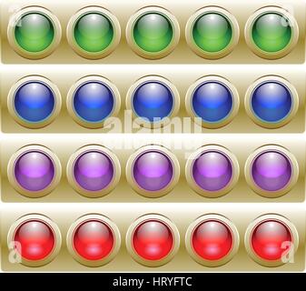 Quattro righe di 5 set di vettore lucido pulsanti. Illustrazione Vettoriale
