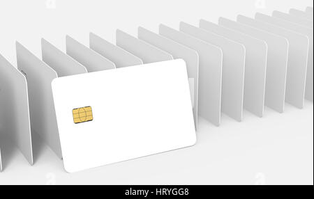 Una carta bianca appoggiata su innumerevoli vuoto bianco chip card, modelli 3D rendering Foto Stock