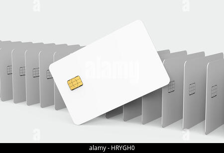 Una carta bianca appoggiata su innumerevoli vuoto bianco chip card, modelli 3D rendering Foto Stock