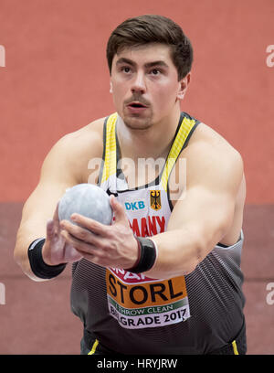 A Belgrado, in Serbia. 04 Mar, 2017. David Storl dalla Germania durante il colpo messo finali all'Europeo di Atletica Leggera Indoor Championships 2017 finali a Belgrado in Serbia, 04 marzo 2017. Foto: Sven Hoppe/dpa/Alamy Live News Foto Stock