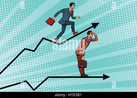 Uomini d'affari in esecuzione grafico crescita e guardare avanti Illustrazione Vettoriale