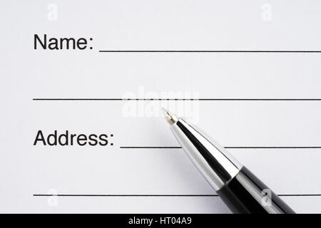 Nome e indirizzo nel modulo d'ordine Foto Stock