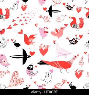 Seamless pattern luminoso con gli amanti degli uccelli su sfondo bianco Illustrazione Vettoriale