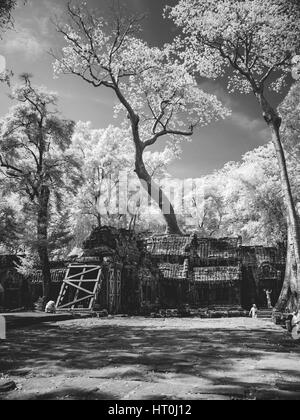 Immagine infrarossa dei Khmer elementi architettonici in Angkor Wat, Cambogia Foto Stock