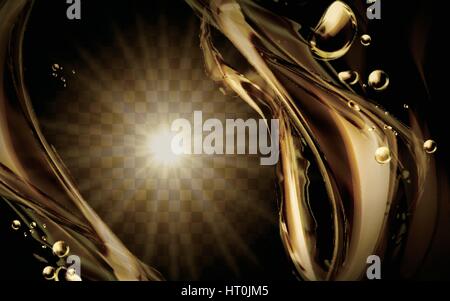 Flusso d'oro ed elementi leggeri, 3d illustrazione Illustrazione Vettoriale