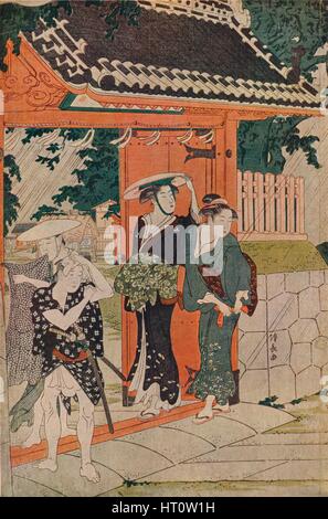 'Un improvviso acquazzone all'Mimeguri Inari Santuario", 1787. Artista: Torii Kiyonaga. Foto Stock