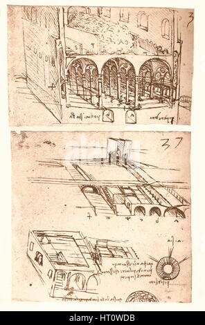 Due disegni di architettura, C1472-C1519 (1883). Artista: Leonardo da Vinci. Foto Stock