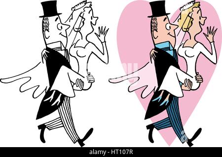 Lo sposo porta la sua sposa al di sopra della soglia sul loro giorno di nozze Illustrazione Vettoriale