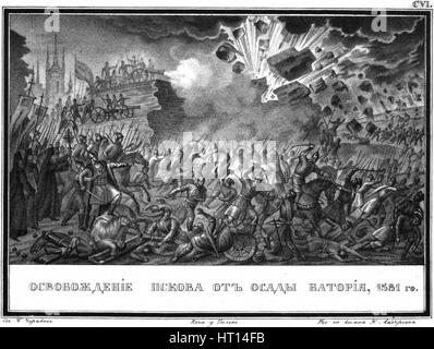 La liberazione di Pskov nel 1581 (da Karamzin illustrato), 1836. Artista: Chorikov, Boris Artemyevich (1802-1866) Foto Stock