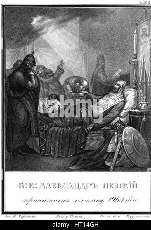 La Consacrazione al grande Schema di Alexander Nevsky (da Karamzin illustrato), 1836. Artista: Chorikov, Boris Artemyevich (1802-1866) Foto Stock