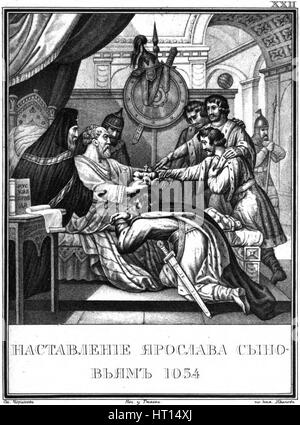 Il testamento del Gran Principe Yaroslav il Saggio. 1054 (da Karamzin illustrato), 1836. Artista: Chorikov, Boris Artemyevich (1802-1866) Foto Stock