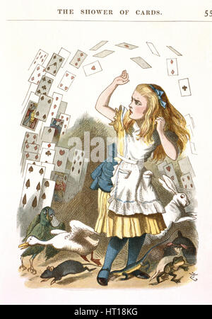 La doccia di carte. Illustrazione per Alice nel Paese delle Meraviglie da L. Carroll, 1890. Artista: Tenniel, Sir John (1820-1914) Foto Stock