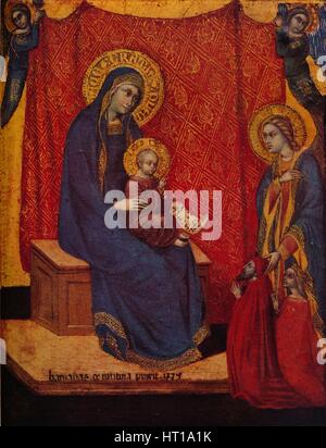 "La Madonna in trono e due donatori in adorazione", 1374. Artista: Barnaba da Modena. Foto Stock