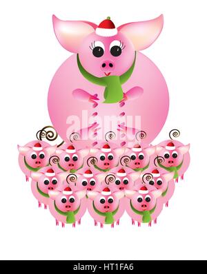 Buon Natale da tre piggies rosa Illustrazione Vettoriale