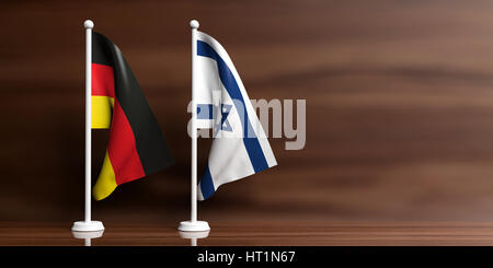 Israele e Germania bandiere in miniatura su sfondo di legno. 3d illustrazione Foto Stock