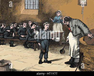 Scena di Oliver Twist di Charles Dickens, 1836. Artista: James Mahoney Foto Stock