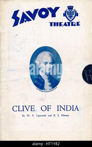 Clive dell India programma per il Teatro Savoy, 1934. Artista: sconosciuto Foto Stock