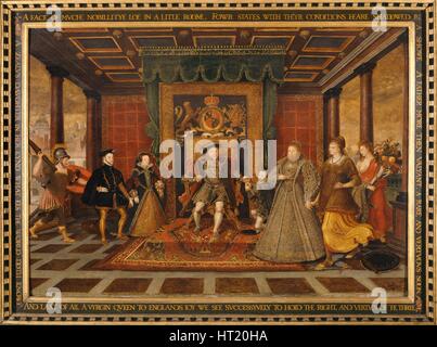 "La famiglia di Henry VIII: Allegoria della successione Tudor', 1572. Artisti: Re Enrico VIII, Lucas de Heere. Foto Stock