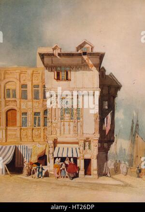 "Vecchie case, con figure', C1836. Artista: John Sell Cotman. Foto Stock