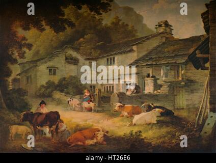 "Cottage paesaggi con bestiame a Ambleside', 1803. Artista: Julius Caesar Ibbetson. Foto Stock