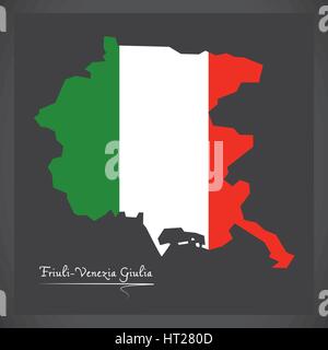 Friuli Venezia Giulia mappa italiana con bandiera nazionale illustrazione Illustrazione Vettoriale