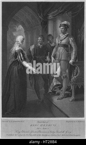 " La terza parte del re Enrico VI. Act 3. Scena 2. Il re Edoardo, Gloucester, Clarence & Lady Elizabeth Gre Artista: Thomas Holloway. Foto Stock