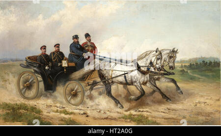 Lo Zar Alessandro III e Kaiser Wilhelm II in un landau, 1888. Artista: Sverchkov, Nikolai Yegorovich (1817-1898) Foto Stock