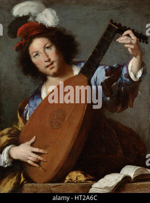 Il liuto player, c. 1645. Artista: Strozzi, Bernardo (1581-1644) Foto Stock