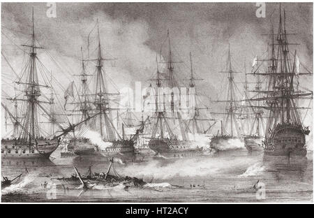 La battaglia navale di Navarino il 20 ottobre 1827, 1828. Artista: Reinagle, George Philip (1802-1835) Foto Stock