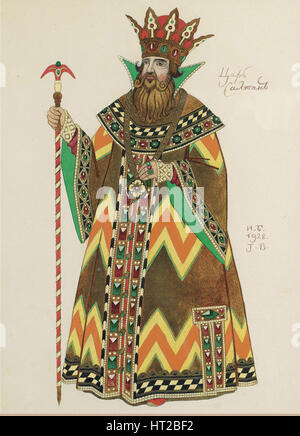 Lo Zar Saltan. Costume Design per l'opera il racconto di Tsar Saltan da N. Rimsky-Korsakov, 1928. Artista: Bilibin, Ivan Yakovlevich (1876-1942) Foto Stock