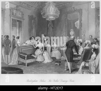 "Buckingham Palace. Il Giallo Drawing Room', C1841. Artista: Henry Melville. Foto Stock