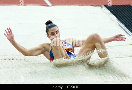 A Belgrado, in Serbia. 6 Mar, 2017. Ivana Spanovic di Serbia compete in Donne Salto in lungo finale del giorno tre del 2017 Europeo di Atletica Leggera Indoor campionati a Kombank Arena il 5 marzo 2017 a Belgrado in Serbia. Credito: Nikola Krstic/Alamy Live News Foto Stock