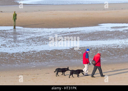 Crosby, Liverpool, Merseyside, Regno Unito. 7 Mar, 2017. Regno Unito Meteo. Con il glorioso sole primaverile piovono a nord-ovest dell'Inghilterra, cane passeggiate e jogging a prendere il mare a Crosby Parco costiero nel Merseyside. Credito: Cernan Elias/Alamy Live News Foto Stock