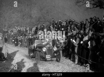 Hillman Minx Aero di RJ Williams competere nel MCC Lands End Trial, mendicanti di posatoio, Devon, 1936. Artista: Bill Brunell. Foto Stock